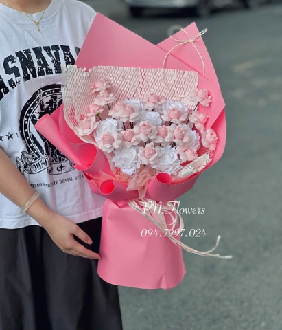 Bó Hoa Sáp 25 Bông Mix Tỉ Muội Tone Hồng