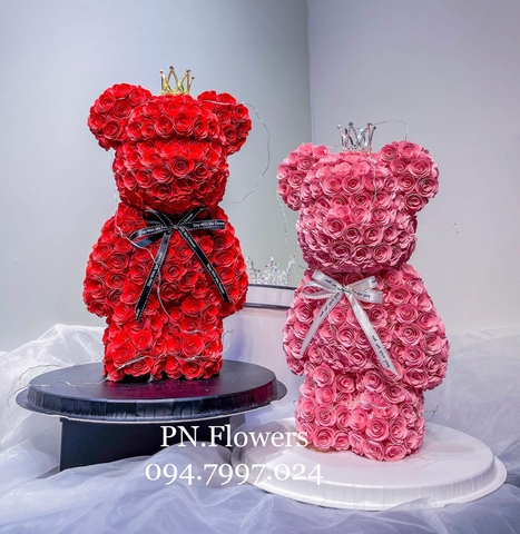 Gấu bearbrick hoa giấy mỹ thuật 45cm Fullbox Hộp mica trong + Vương Miện+Đèn+Thiệp