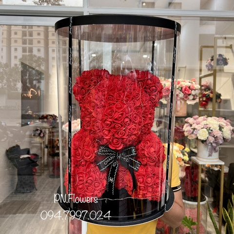 Gấu Teddy Đỏ 45cm Fullbox Hộp mica trong+Đèn+Thiệp