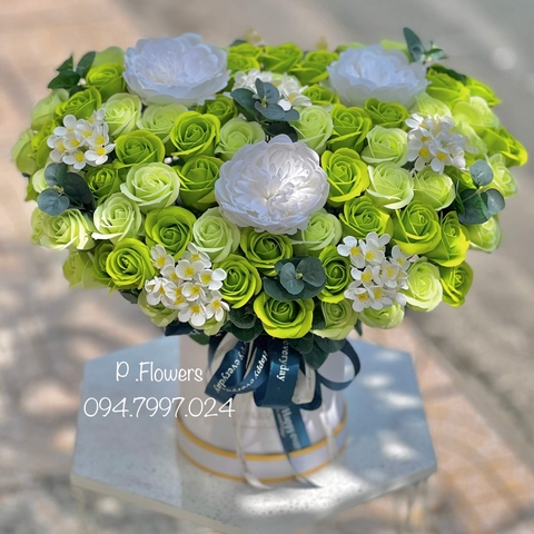 Hoa Sáp Chậu 80 Bông Tone Xanh Lá