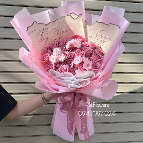 Hoa sáp 28 bông nude mix anh đào