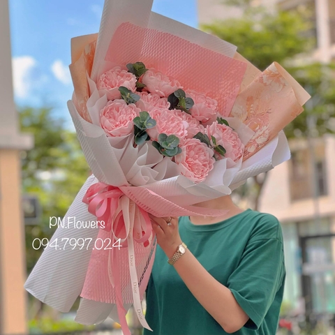 Hoa Sáp Mẫu Đơn 9 Bông Phấn Nhạt