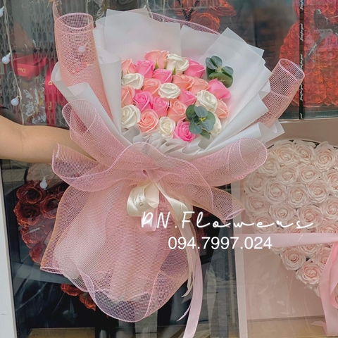 Hoa sáp 25 bông tone hồng phấn