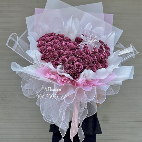 Hoa sáp kim tuyến 55 bông trái tim nude