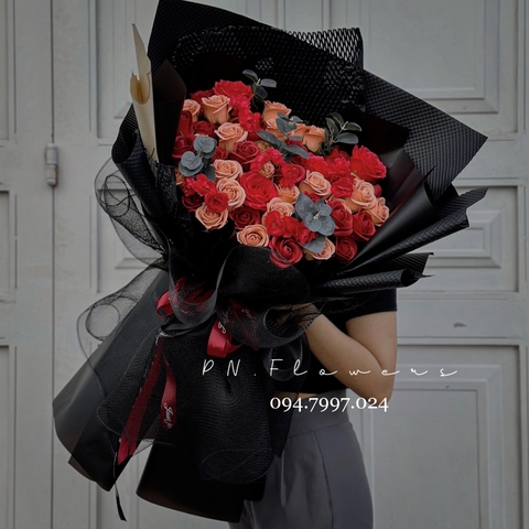 Hoa sáp 50 bông tone đỏ đô + hồng đất