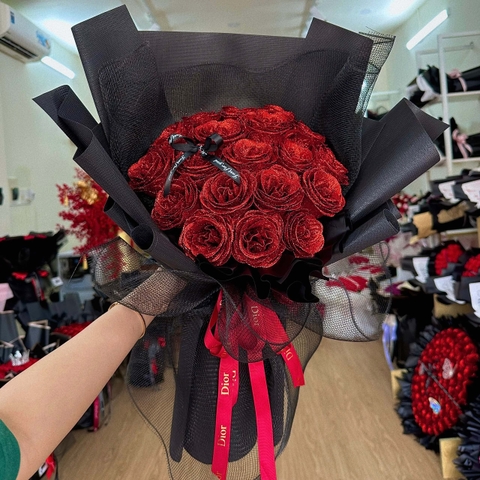 Bó 19 bông kim tuyến đỏ