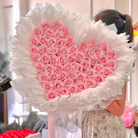 Bó Hoa Sáp 55 Bông 7 Lớp Hồng Phấn+Vương Miện