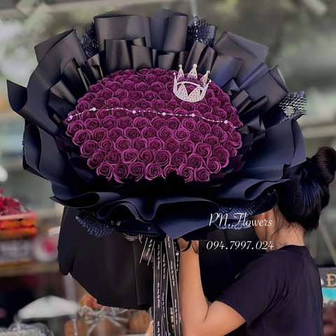 Hoa sáp 99 bông tròn tím than - new