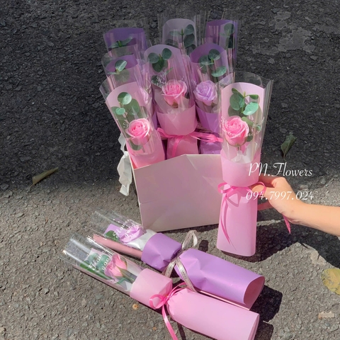 hoa sáp 1 bông hồng + tím