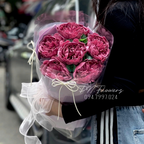 Bó Hoa Sáp Mẫu Đơn 6 Bông Tím Than