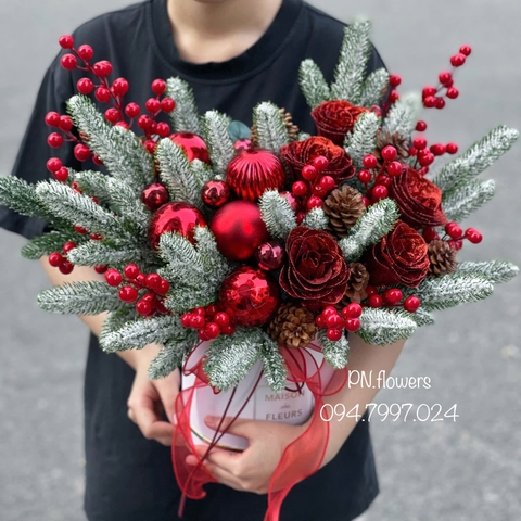 Chậu hoa sáp noel mix lá thông