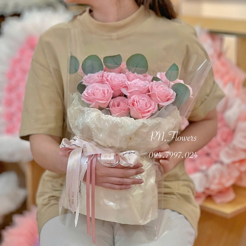 bó hoa sáp 15 bông phấn nhạt 7L