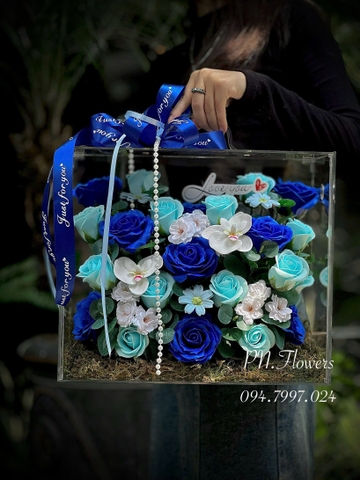 Vali Hoa Sáp Cao Cấp Tone Xanh Dương Size Lớn