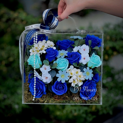 Vali Hoa Sáp Tone Xanh Dương Size Nhỏ