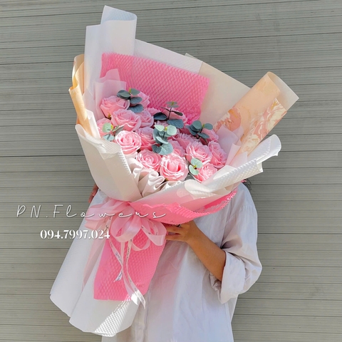 Bó Hoa Sáp Thơm 7 Lớp 19 Bông Hồng Phấn