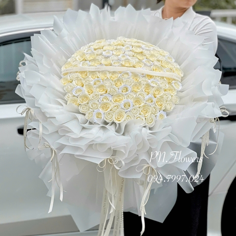 Bó Hoa Sáp Thơm 125 Bông Tone Kem Sang Trọng