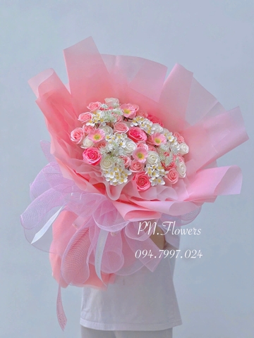 Bó Hoa Sáp Thơm Mix 48 Bông Tone Hồng