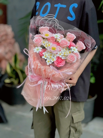 Bó Hoa Sáp 23 Bông Mix Tone Hồng