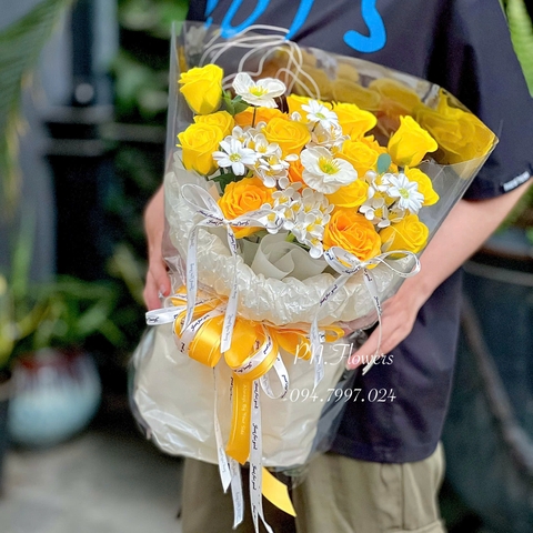 Bó Hoa Sáp Thơm 23 Bông Mix Tone Vàng