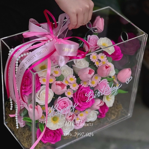 Vali Hoa Sáp Thơm Tone Hồng Sen Size Lớn