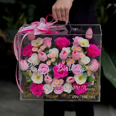 Vali Hoa Sáp Thơm Tone Hồng Sen Size Lớn