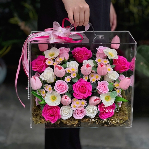 Vali Hoa Sáp Thơm Tone Hồng Sen Size Lớn