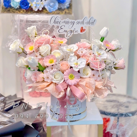Chậu Hoa Sáp Thơm 50 Bông Tone Hồng Mix Lan
