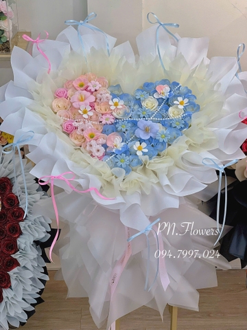 Bó Hoa Sáp 85 Bông Tone Xanh Mix Hoa Sáp Cao Cấp