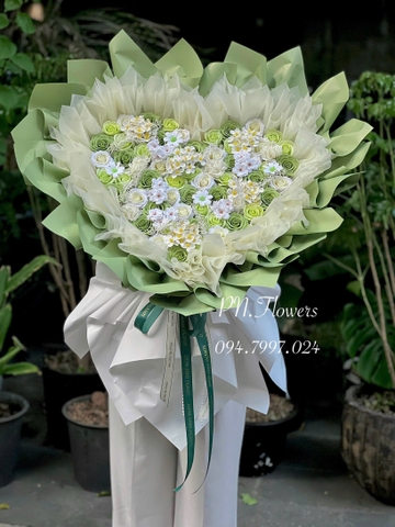 Bó Hoa Sáp 85 Bông Tone Xanh Lá Mix Hoa Sáp Cao Cấp