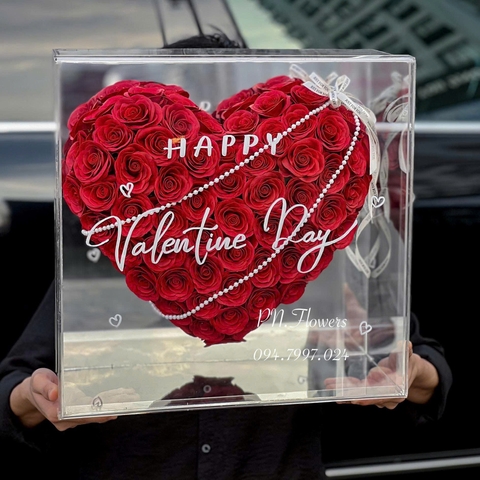 Hộp Tim Hoa Sáp Mica Ecuador Đỏ Đô