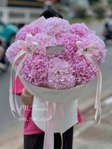 Bó Hoa Cẩm Tú Cầu Lụa 11 Bông Tone Hồng