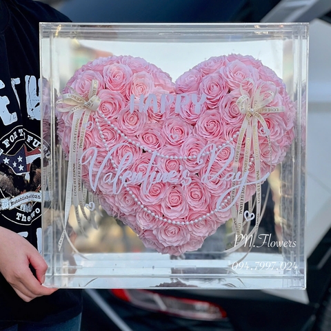 Hộp Trái Tim Hoa Sáp Mica Phấn Nhạt