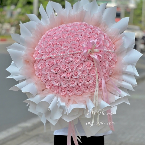 Bó Hoa Sáp Thơm 99 Bông 7 Lớp Phấn Nhạt