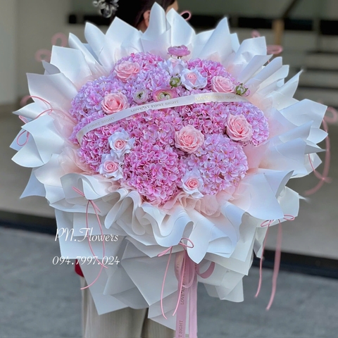Bó Hoa Cẩm Cầu Lụa To 10 Bông Mix Tone Hồng