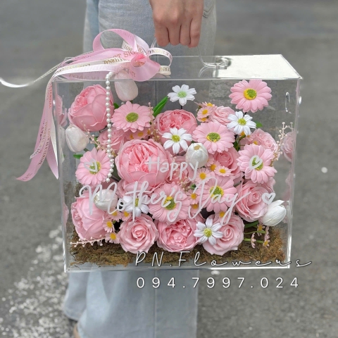 Vali Hoa Trà Sáp Mix Cúc Tone Hồng