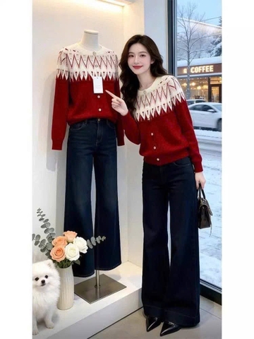 ÁO LEN ĐỎ PHỐI TRẮNG C26012002