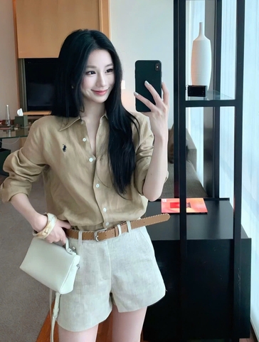 Sơ mi be phối quần short trắng kem TQ26102351
