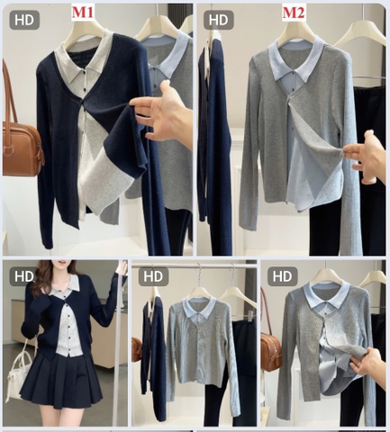 Cardigan len gân phối sơ mi cổ bẻ H26090303