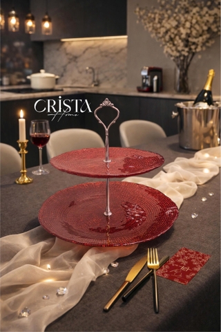 BỘ ĐĨA 2 TẦNG THỦY TINH VÂN LƯỚI TRÒN 28CM + 22.5CM CRISTA HOME H26011508