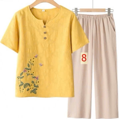 Bộ đồ cho bà ngoại vải cotton và vải lanh mùa hè siêu đẹp C25022006