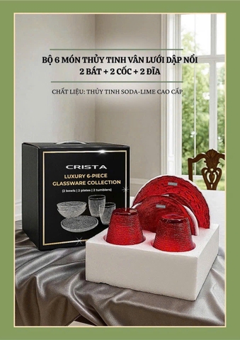 BỘ 6 MÓN THỦY TINH VÂN LƯỚI DẬP NỔI CRISTA HOME 80054