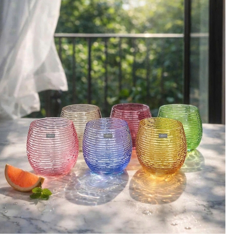 BỘ 6 CỐC THỦY TINH DÁNG BẦU VÂN NGANG 300ML CRISTA HOME, 60254