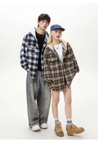 Áo dạ kẻ phối mũ City Boy C25103008