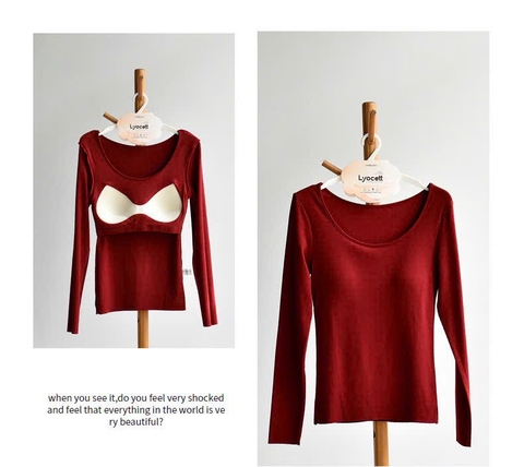 ÁO THUN DÀI TAY KÈM BRA cổ chữ U C25110304