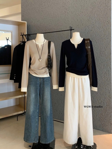 Áo len phối cổ và tay áo nhà Wgwe H25103006