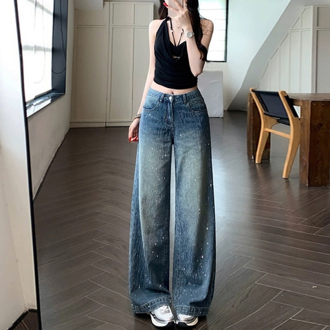 QUẦN JEAN ỐNG RỘNG ĐÍNH ĐÁ C26072710
