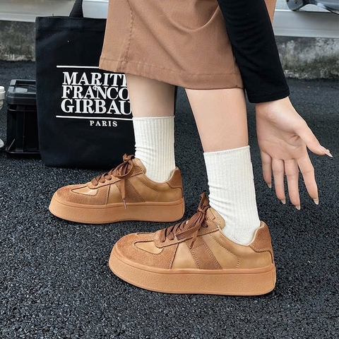 Giày sneaker nữ đế cao 4,5cm da thật C25120807