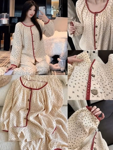 PIJAMA HOA NHÍ VIỀN ĐỎ TQ26071450