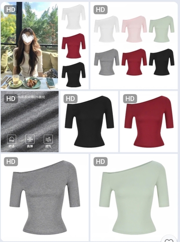 ÁO COTTON TRƠN LỆCH VAI MOSSES QUEEN C26071601