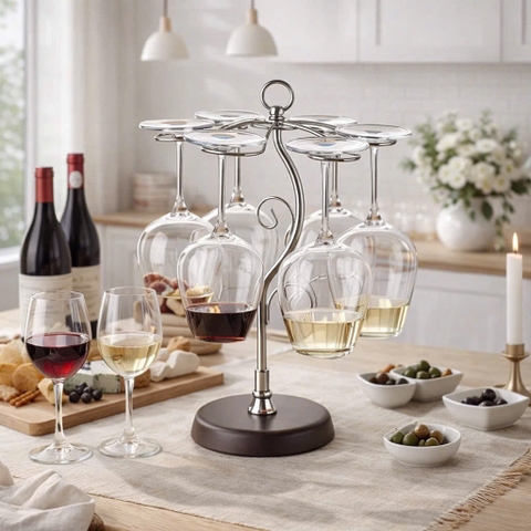 Giá treo ly inox chân gỗ T26012712